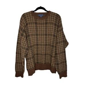 Kenneth Gordon Lambswool Herringbone Checks Vintage Sweater Brown Size XL